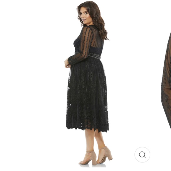 Mac Duggal Midnight Blue Black Lace Faux Wrap Illusion Long Sleeve Gown Size 22W - Picture 2 of 8